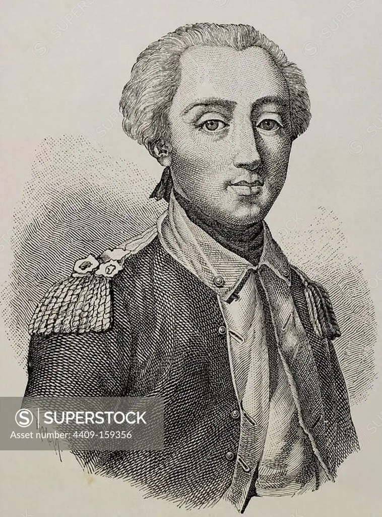 Marquis of La Fayette (1757-1834). French military and politician. Engraving. The Universal History, 1881.