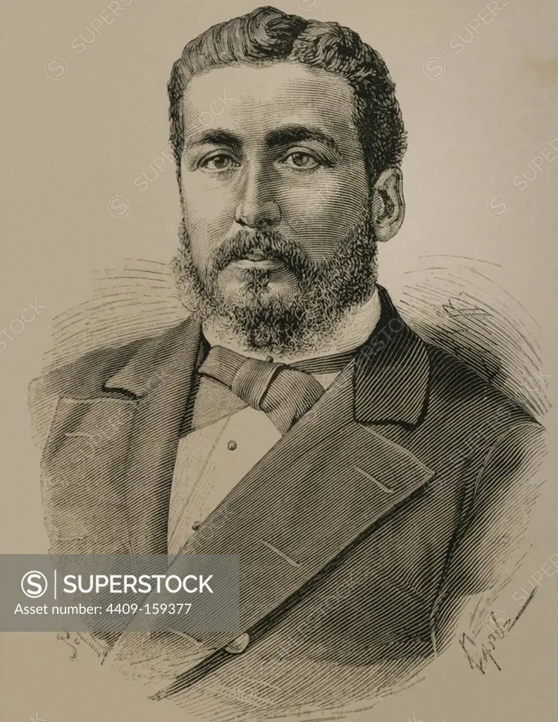 Juan Jose Latorre Benavente (1846-1912). Chilean naval officer. Engraving by Capuz in The Spanish and American Illustration, 1879.