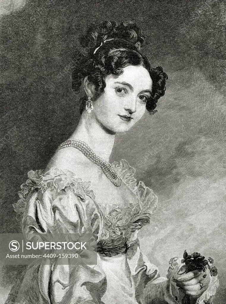 Lady Selina Meade (1797-1872). Countess Clam-Martinic. Engraving by Kursning after a painting of Sir Thomas Lawrence (1769-1830). The Iberian Illustration, 1891.