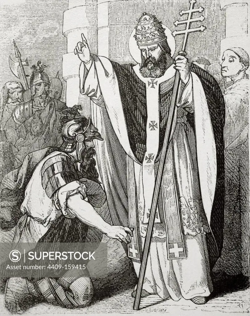 Saint Leo I (390-461). Pope of the Roman Catholic Church. Engraving by Cibera in Christian Year, 1852.