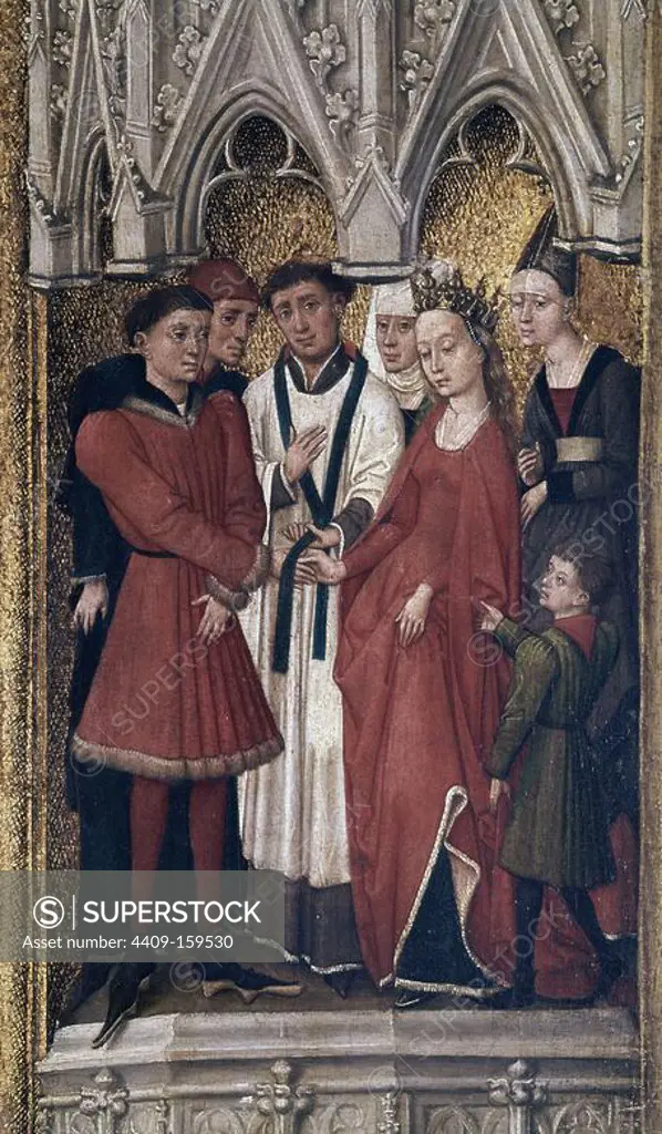 'Triptych of the Redemption' (detail: The Marriage), 1459, Oil on panel. Author: ROGIER VAN DER WEYDEN. Location: MUSEO DEL PRADO-PINTURA. MADRID. SPAIN.