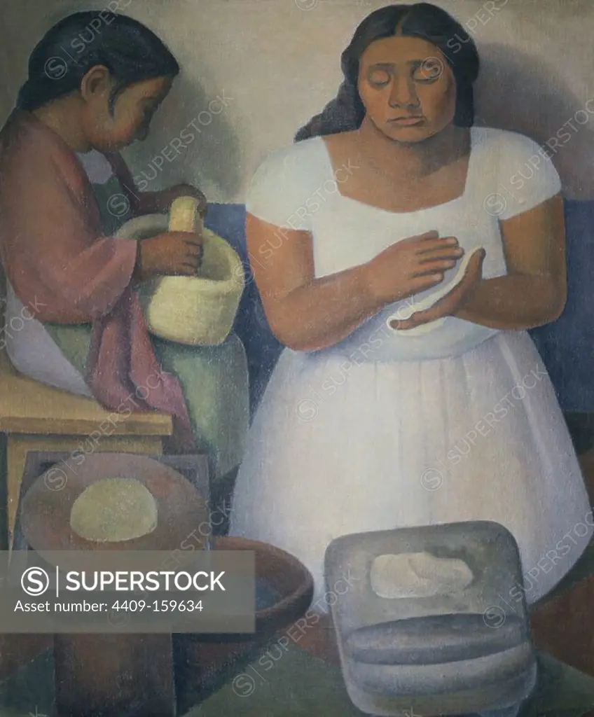 'The Tortilla Maker', 1926, Oil on canvas, 107,3 x 89, 5 cm. Author: DIEGO RIVERA. Location: UNIVERSIDAD DE CALIFORNIA. SAN FRANCISCO-CALIFORNIA.