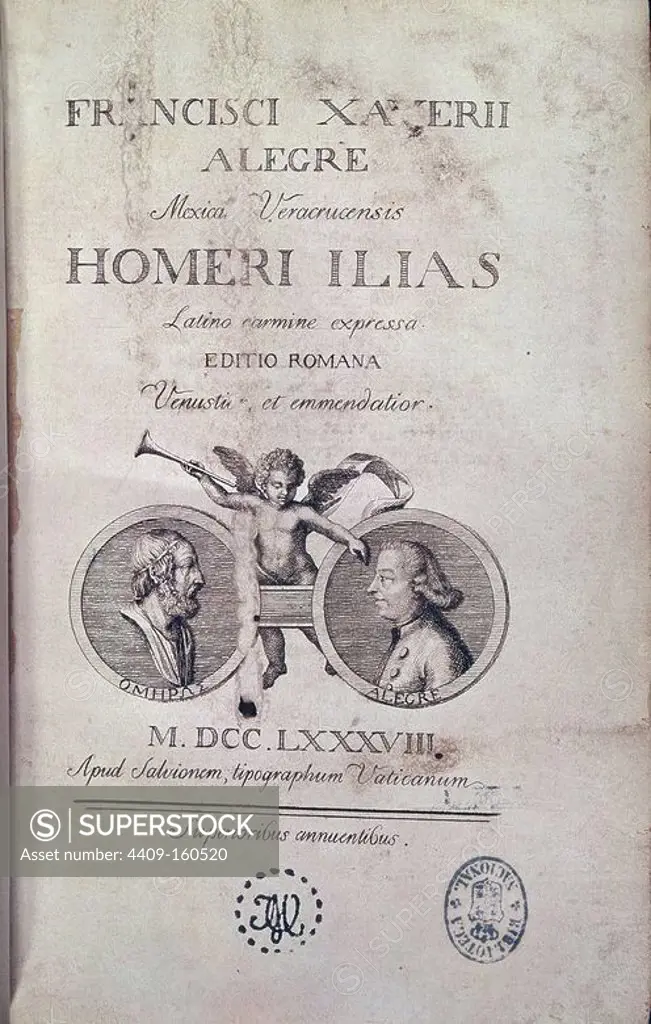 HOMERI ILIAS - 1788. Author: ALEGRE FRANCISCO XAVIER. Location: BIBLIOTECA NACIONAL-COLECCION. MADRID. SPAIN. HOMERO SIGLO VIII AC.