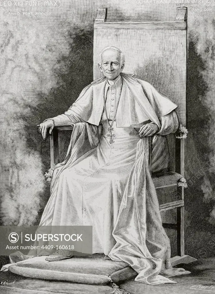 Leo XIII (1810-1903). Italian Pope (1878-1903), named Vincenzo Gioacchino Pecci. Engraving in The Spanish and American Illustration, 1892.