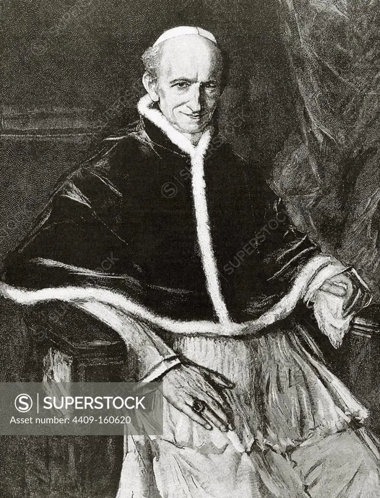 Leo XIII (1810-1903). Italian Pope (1878-1903), named Vincenzo Gioacchino Pecci. Engraving by Knesing in The Catalan Illustration, 1893.