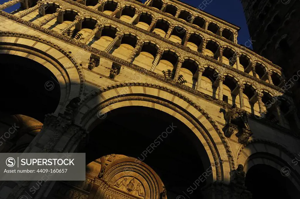 Italy. Lucca. Cathedral of Saint Martin. Romanesque facade. 13th century.