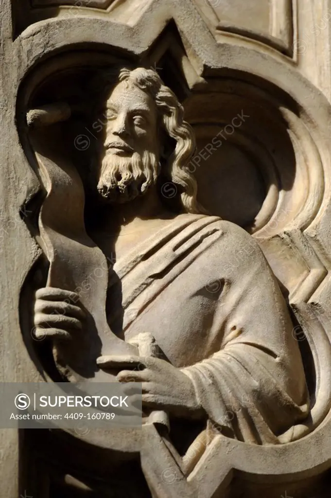 Italy. Florence. Loggia del Bigallo. Gothic style (1352-1358). Bas-relief depicting a prophet.