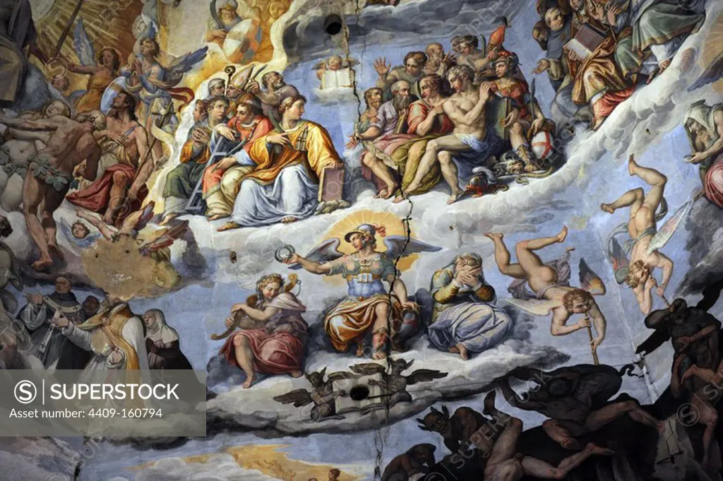 Italy. Florence. Last Judgement frescoes of the Dome of Brunelleschi, by Giorgio Vasari (1511-1574) and Zuccari (1572-1579). Detail.