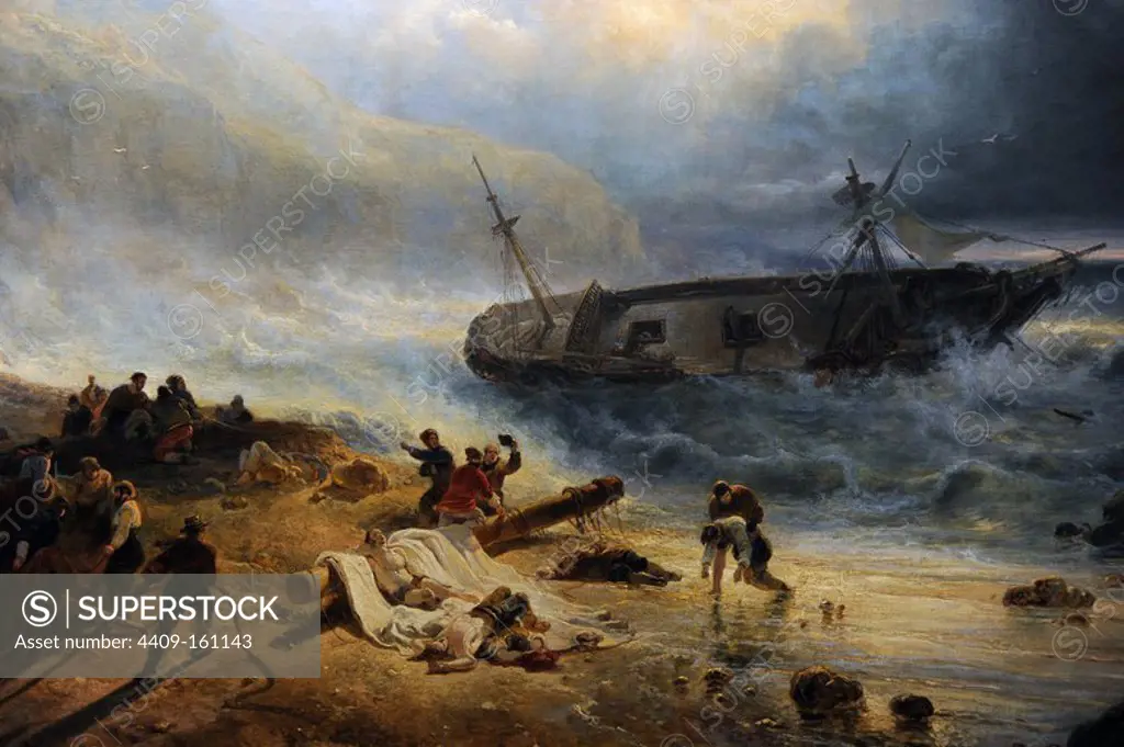 Wijnand Nuijen (1813-1839). Dutch painter. Shipwreck off a Rocky Coast, c.1837. Detail. Rijksmuseum. Amsterdam. Holland.