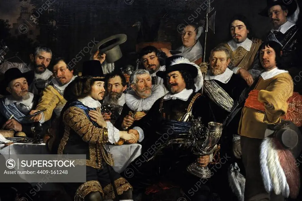 Bartholomeus van der Helst (1613-1670). Dutch painter. Banquet of the Amsterdam Civic Guard in Celebration of the Peace of Munster, 1648. Rijskmuseum. Amsterdam. Netherlands.
