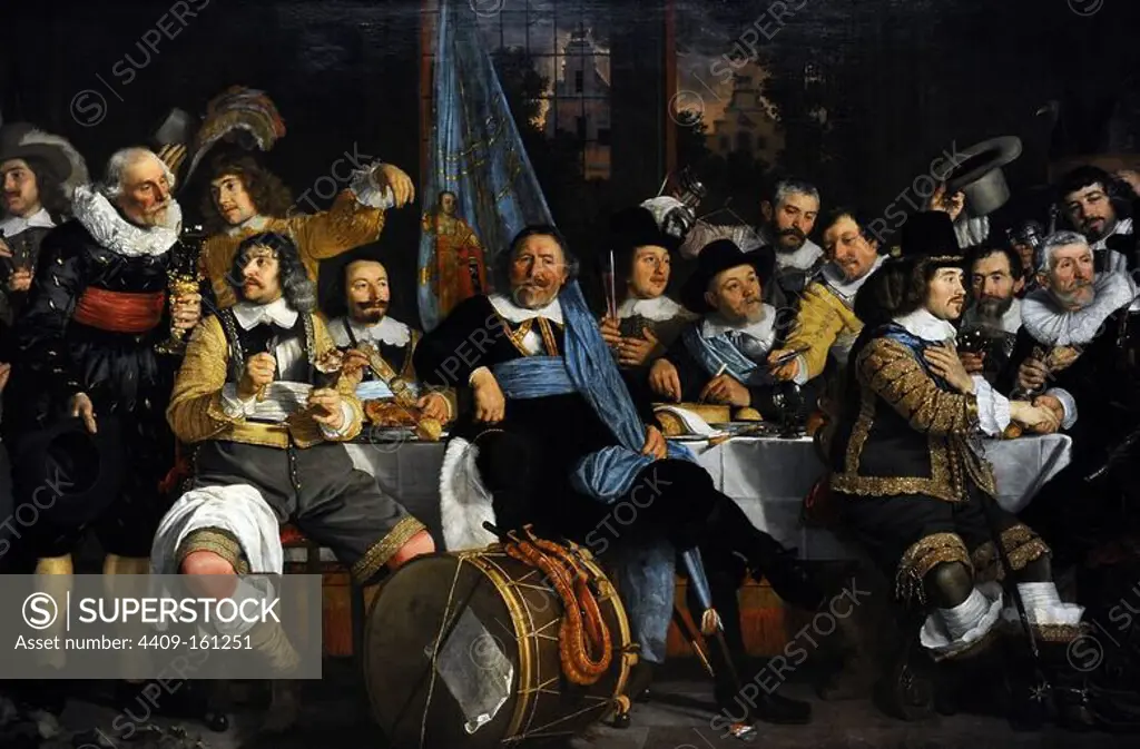 Bartholomeus van der Helst (1613-1670). Dutch painter. Banquet of the Amsterdam Civic Guard in Celebration of the Peace of Munster, 1648. Rijskmuseum. Amsterdam. Netherlands.