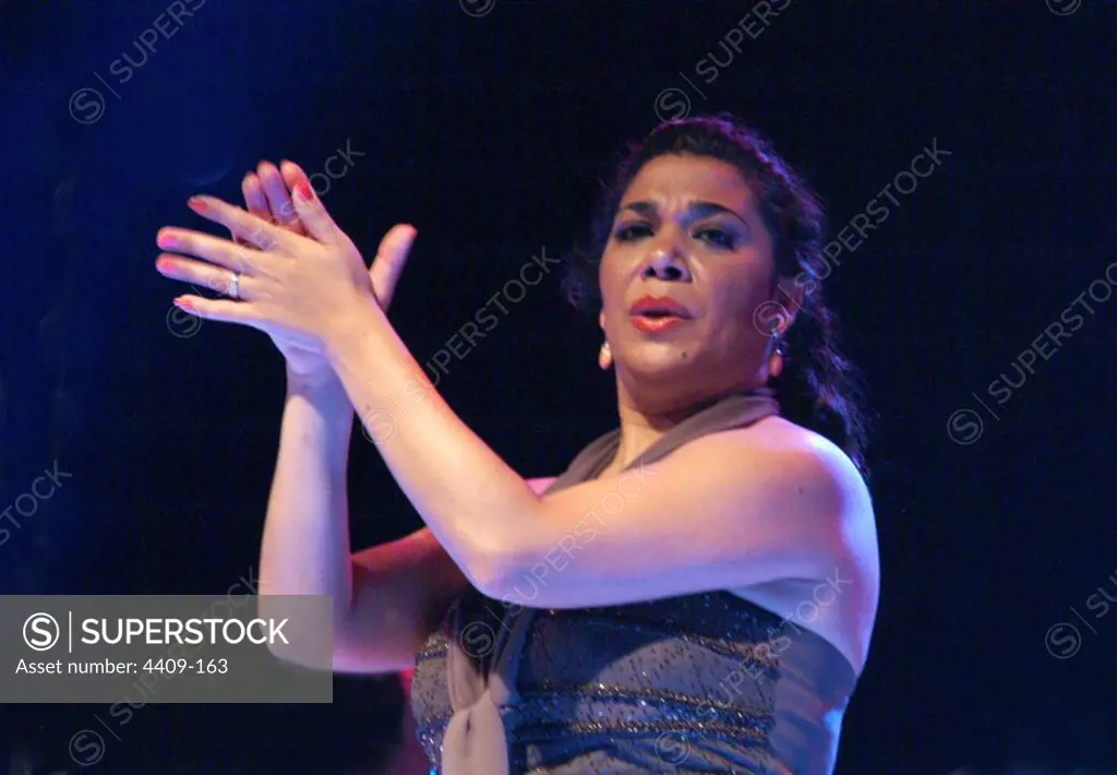 The spanish flamenco singer La Macanita (Tomasa Guerrero Carrasco) during a performance.