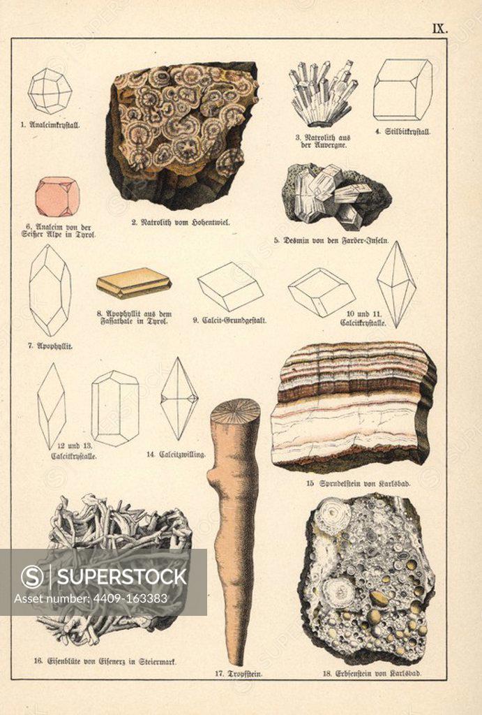 Minerals and crystals including analcime, natrolite, stilbite