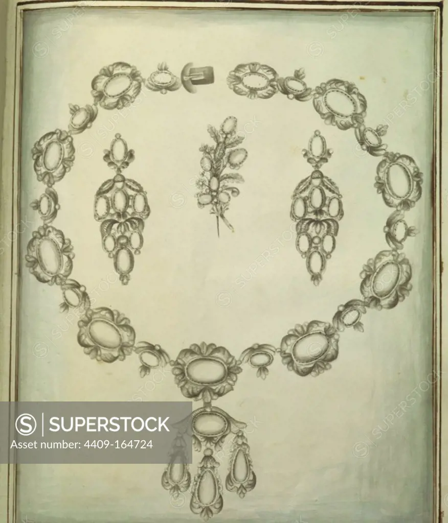 Jewel design, 19th century. 'Llibres of Passsanties', Silversmith's Guild. Museum: Museo de Historia, Barcelona.