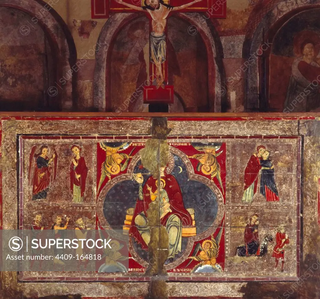 Altar from Santa Maria of Lluça, 13th century, tempera on poplar wood. Catalan Romanesque art. Museum: Museo Episcopal, Vic. Author: MAESTRO DE LLUÇA.