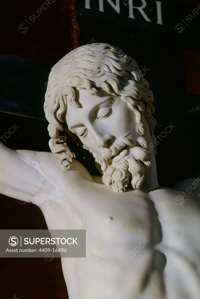 Italian school. Christ on the Cross. 1562. White marble. Madrid, Monastery of the Escorial. Author: BENVENUTO CELLINI. Location: MONASTERIO-ESCULTURA. SAN LORENZO DEL ESCORIAL. MADRID. SPAIN.