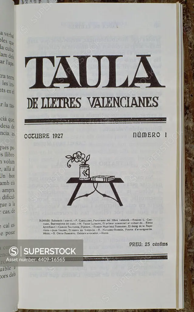 TABLA DE LAS LETRAS VALENCIANAS (NUMERO 1) OCT 1927. Location: BIBLIOTECA NACIONAL-COLECCION. MADRID. SPAIN.