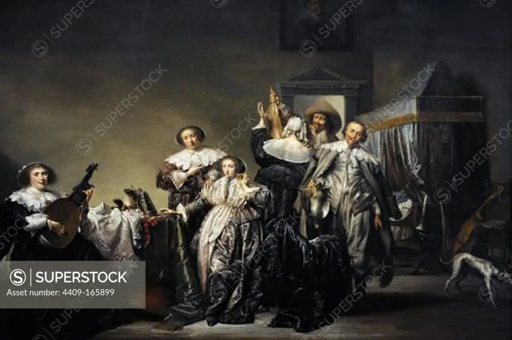 ARTE BARROCO. HOLANDA. "COMPAÑIA GALANTE". Oleo sobre tabla del pintor holandés Pieter Codde (1599-1678). 1633. Rijksmuseum. Amsterdam. Países Bajos.