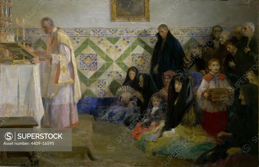 Hearing Mass, Rocafort - 19th century - 98x148 cm - oil on canvas. Author: BENLLIURE GIL JOSE. Location: MUSEO DE BELLAS ARTES-COLEGIO PIO V. Valencia. SPAIN.