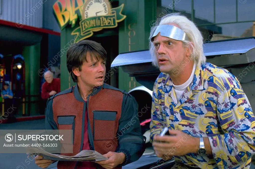 CHRISTOPHER LLOYD and MICHAEL J. FOX in BACK TO THE FUTURE PART II (1989), directed by ROBERT ZEMECKIS.