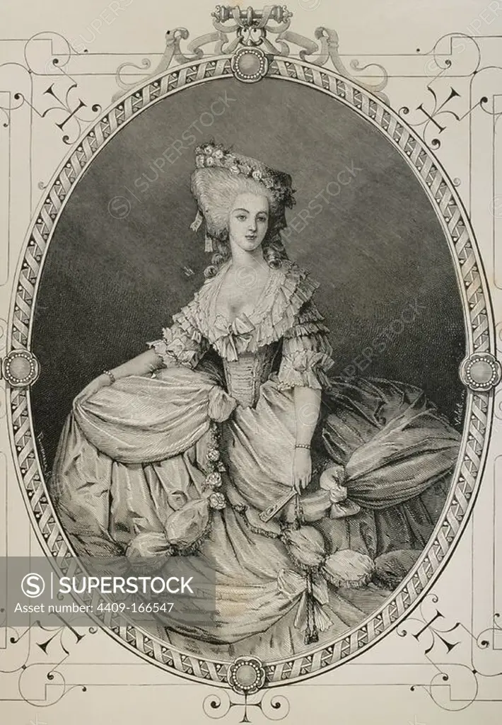 Princess Marie Louise of Savoy (1749-1792). Confidante of Queen Marie Antoinette. She perished in the massacres of September 1792 (French Revolution). Engraving by Pannemaker "Historia de Francia", 1883.