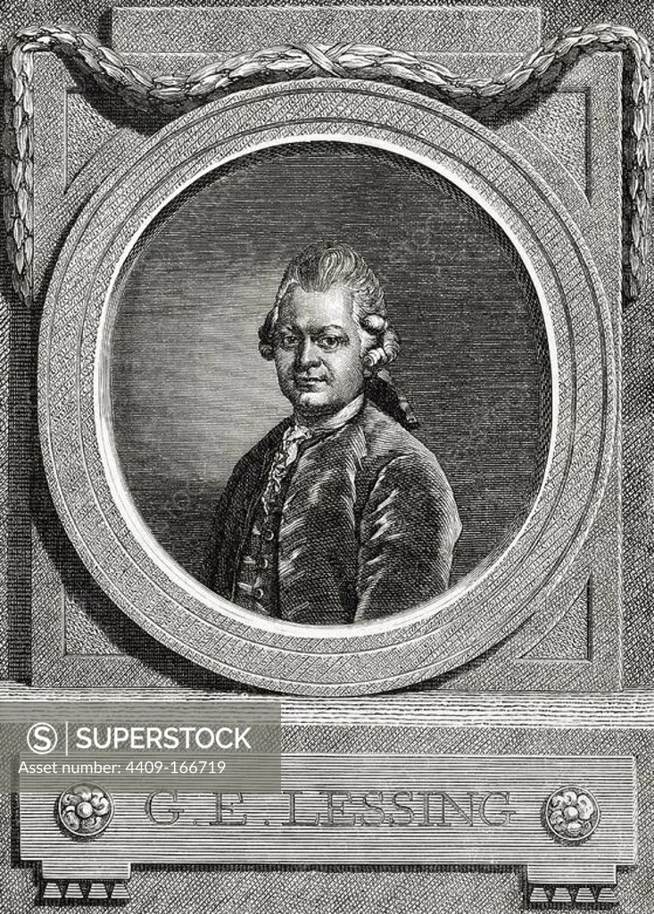 Gotthold Ephraim Lessing (1729-1781). German writer, most outstanding representatives of the Enlightenment era. Engraving by A. Closs. Germania, 1882.