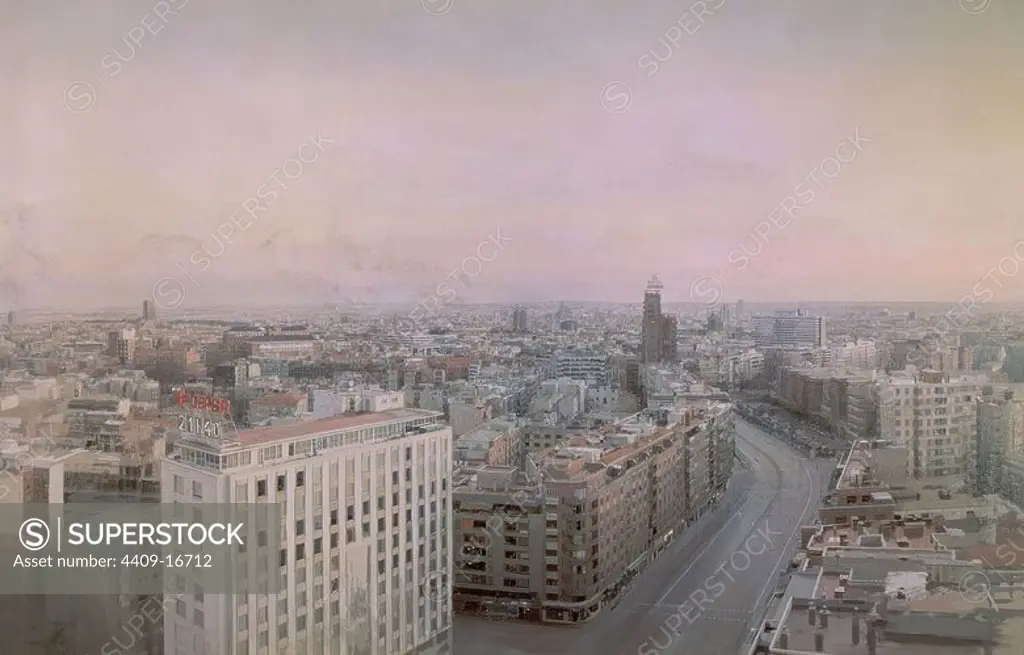 View of Madrid from the Torres Blancas, 1976-82 - oil on canvas - 145x244 cm. Author: ANTONIO LOPEZ GARCIA. Location: PRIVATE COLLECTION. MADRID. SPAIN.