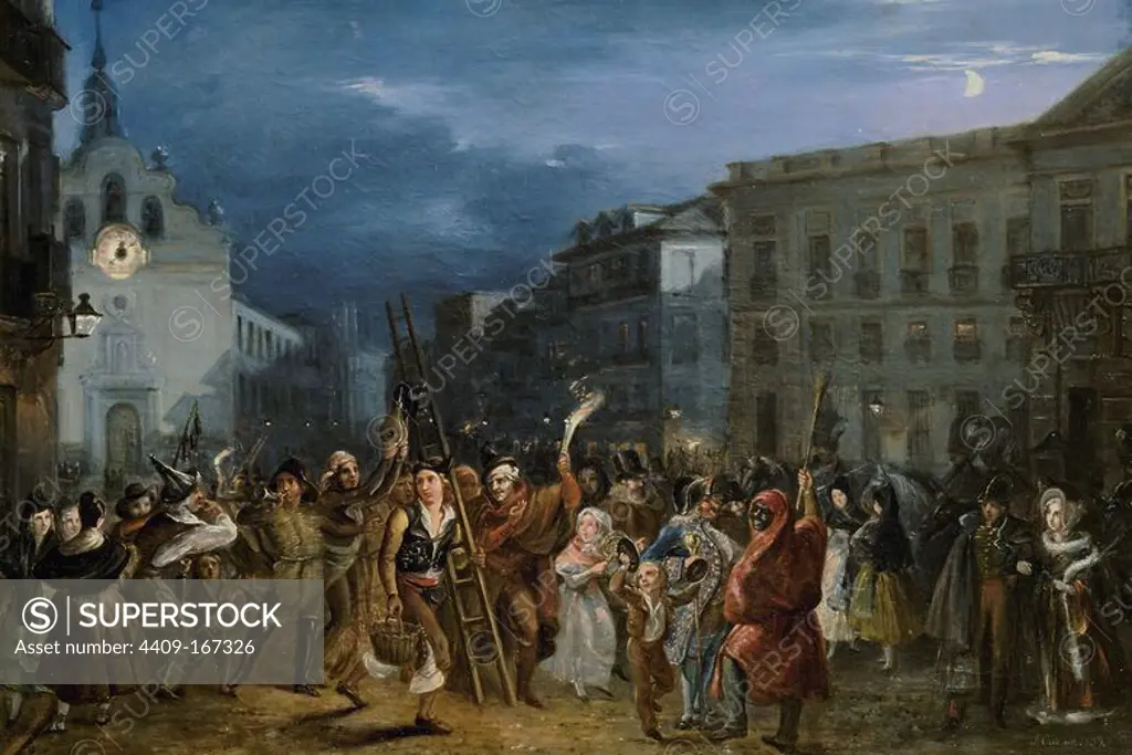 The Night of the Three Kings at Puerta del Sol, Madrid - 1839 - oil on canvas - 67X97 cm - I.N. 4014. Author: CASTELARO Y PEREA JOSE. Location: MUSEO DE HISTORIA-PINTURAS. SPAIN.