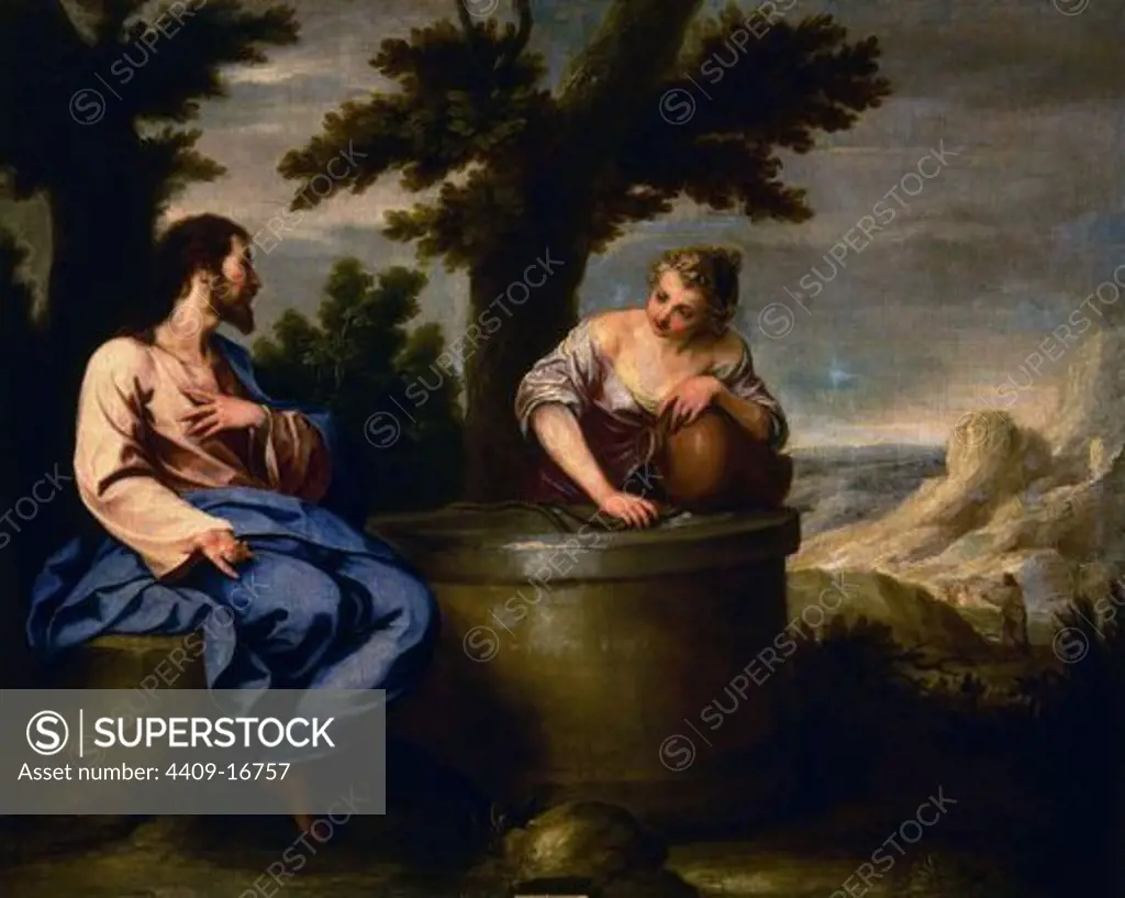 Jesus and the Samaritan Woman - 1650/52 - 165x205 cm - Spanish Baroque - Nº INV 548. Author: CANO ALONSO 1601/1667 ALONSO CANO. Location: ACADEMIA DE SAN FERNANDO-PINTURA, MADRID, SPAIN. Also known as: CRISTO Y LA SAMARITANA.