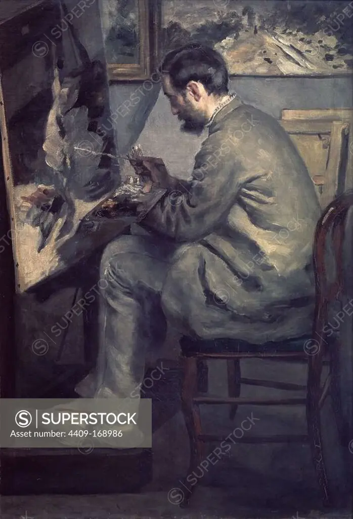 Frederic Bazille at his Easel - 1867 - 105x73,5 cm - oil on canvas. Author: RENOIR, PIERRE-AUGUSTE. Location: MUSEE D'ORSAY, PARIS, FRANCE. Also known as: RETRATO DE BAZILLE PINTANDO UN CUADRO.