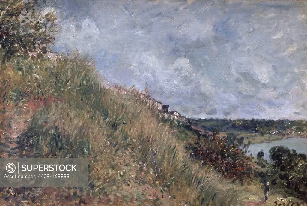 The Seine, view of the slopes of By - 1881 - 37x55 cm - oil on canvas. Author: SISLEY, ALFRED. Location: MUSEO PROVINCIAL, AIX BAINS, FRANCE. Also known as: EL SENA EN ARGENTHEUIL.