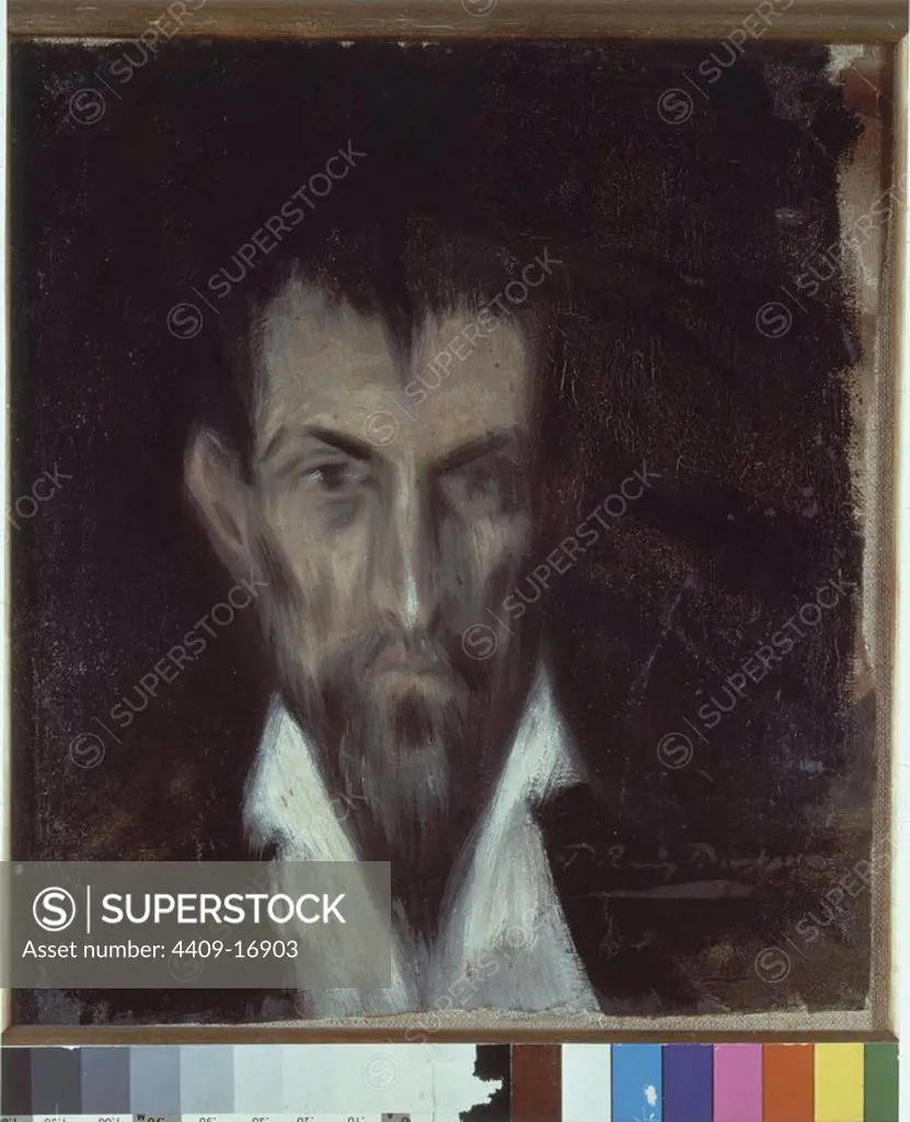Spanish school. Man's head in Le Greco's style. Retrato desconocido estilo El Greco. 1899. Oil on canvas (34.7 x 31.2 cm). Barcelona, Picasso Museum. Author: PABLO PICASSO (1881-1973). Location: PICASSO MUSEUM. Barcelona. SPAIN.