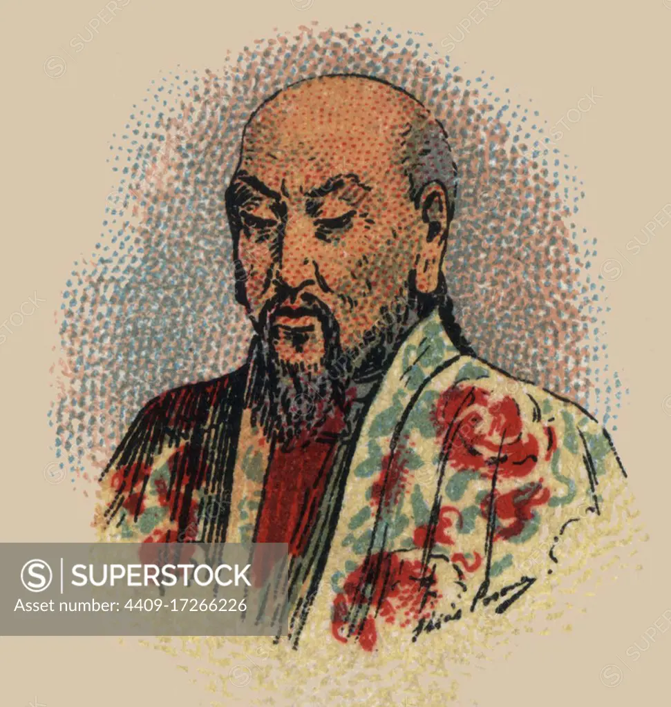 Confucio (551 aC-479 aC), filósofo chino cuya doctrina recibe el nombre de confucianismo. Grabado de 1900.