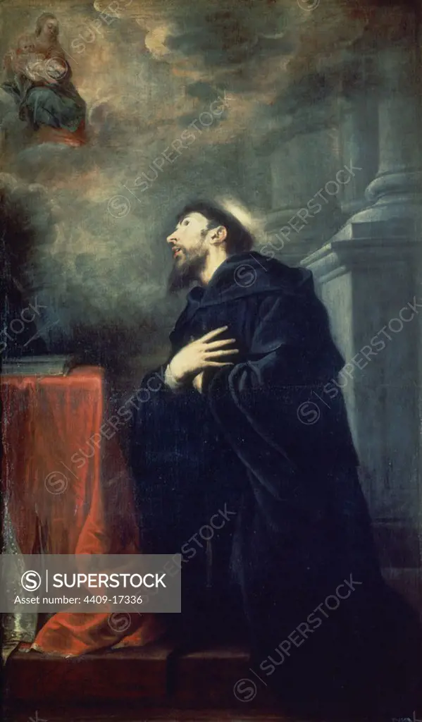 St. Augustine - 1663 - oil on canvas - 208 x 126 cm - Spanish Baroque - NP 2244. Author: Mateo Cerezo. Location: MUSEO DEL PRADO-PINTURA. MADRID. SPAIN. SAINT AUGUSTINE. CHILD JESUS. VIRGIN MARY.