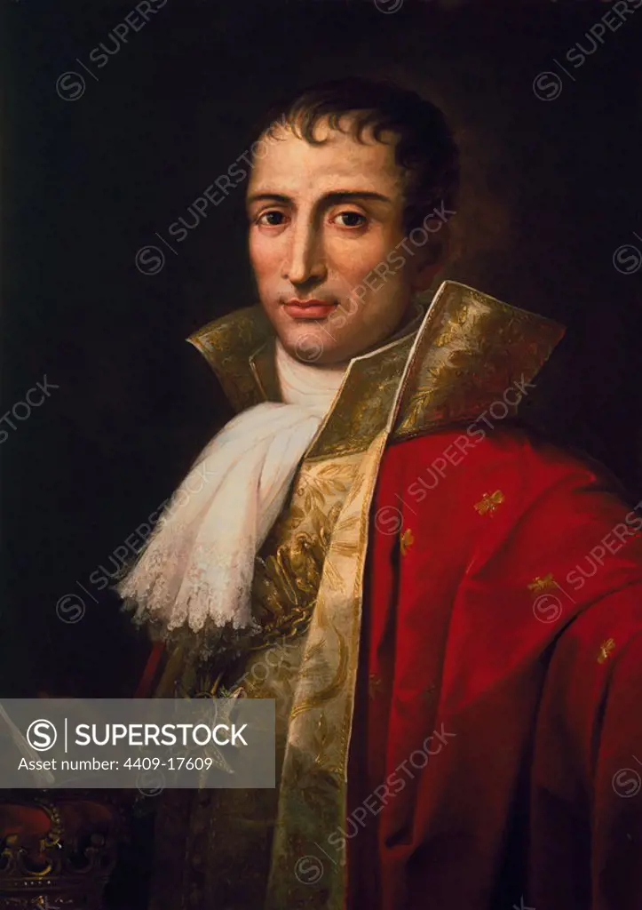JOSE BONAPARTE (1768/1844)- PINTURA NEOCLASICA FRANCESA-1809-. Author: FLAUGIER JOSEPH BERNAT. Location: MUSEO DE HISTORIA-PINTURAS. MADRID. SPAIN. BONAPARTE JOSE I. JOSE I BONAPARTE. BOTELLA PEPE. NAPOLEON JOSE I O JOSE NAPOLEON I.