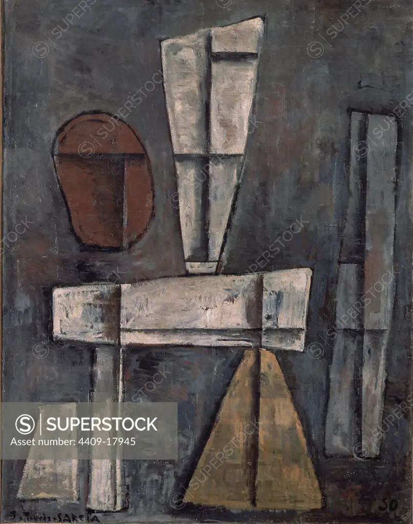 Spanish school. Metaphysical abstract shapes. Formas abstractas metafisicas. 1930. Oil on canvas. Author: JOAQUIN TORRES-GARCIA.
