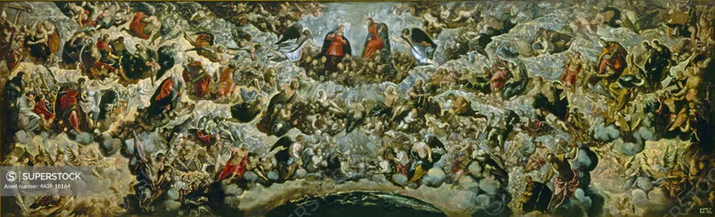 Heaven. El paraiso. 168x544 cm. Madrid, Prado museum. Author: JACOPO COMIN-JACOBO ROBUSTI-TINTORETTO. Location: MUSEO DEL PRADO-PINTURA. MADRID. SPAIN.