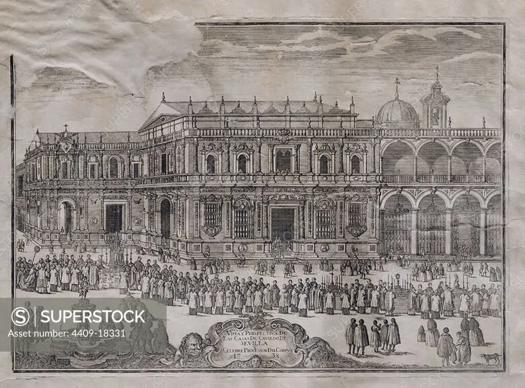 PROCESION DEL CORPUS EN SEVILLA - 1738. Author: TORTOLERO PEDRO. Location: ARCHIVO MUNICIPAL. SPAIN.