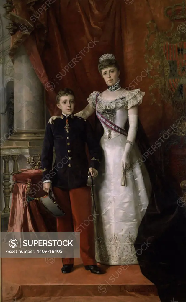 'Alfonso XIII and Maria Christina of Austria', 1898, Oil on canvas, 230 x 142 cm. Author: LUIS ALVAREZ CATALA. Location: SENADO-PINTURA. MADRID. SPAIN.