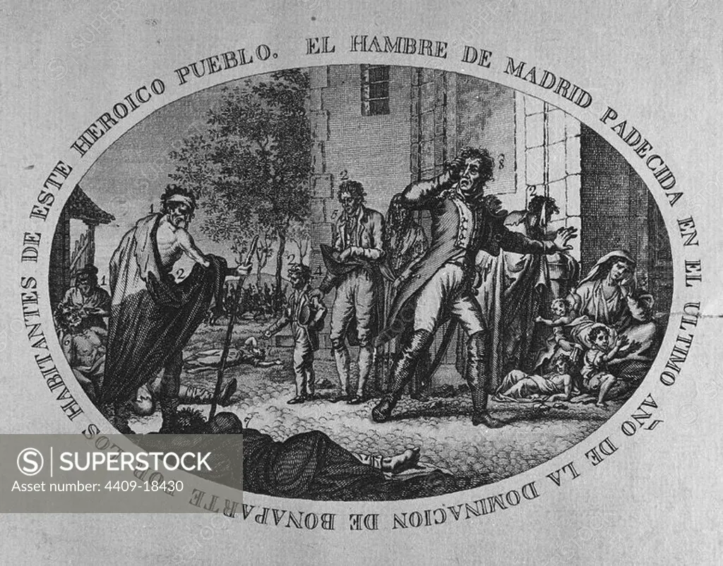 EL HAMBRE DE MADRID PADECIDA EN EL ULTIMO ANO. Author: JOSE APARICIO (1770-1838). Location: MUSEO DE HISTORIA-GRABADOS BLANCO Y NEGRO. MADRID. SPAIN.