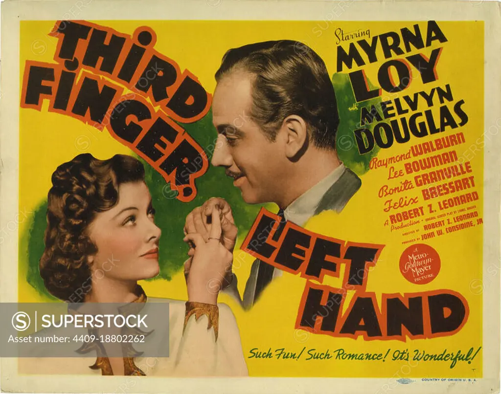 MYRNA LOY and MELVYN DOUGLAS in THIRD FINGER, LEFT HAND (1940), directed by ROBERT Z. LEONARD.