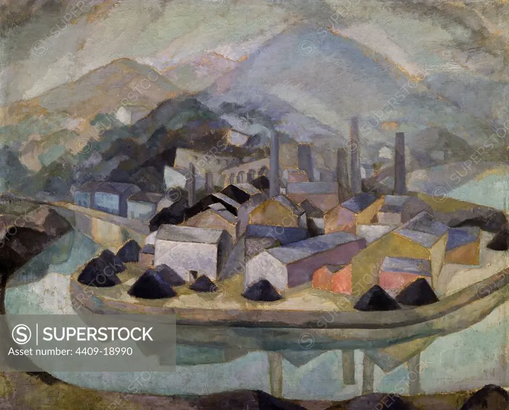 'The Factory in the Fog', 1920, Oil on canvas, 103,5 x 124,5 cm. Author: DANIEL VAZQUEZ DIAZ. Location: MUSEUM OF FINE ARTS. Biscay. SPAIN.