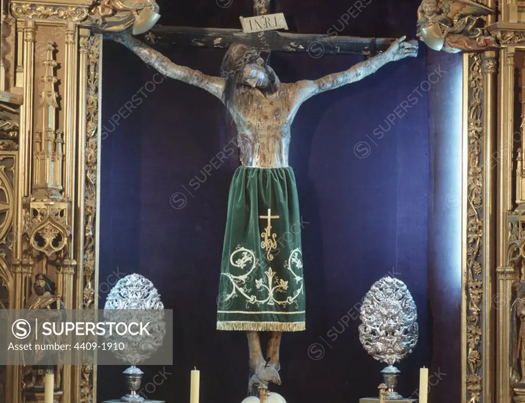 Catedral de Burgos, iniciada el año 1221 y finalizada en el s.XVI. Cristo de Burgos, depositado en la catedral en 1835, pero es del s. XIV.