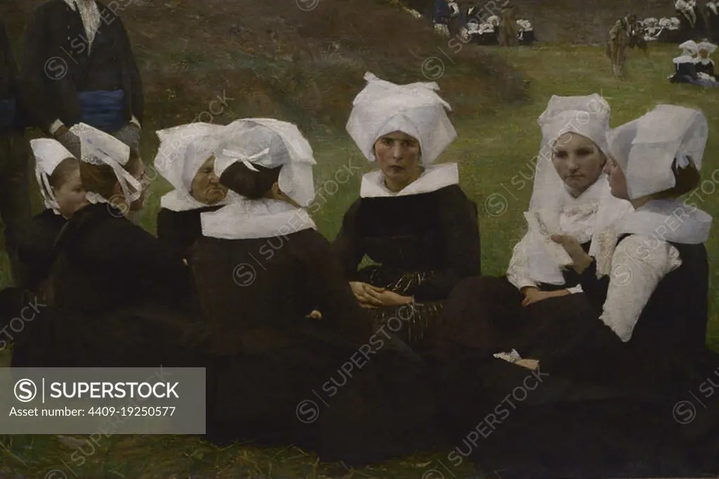 Pascal Dagnan-Bouveret (Pascal-Adolphe-Jean Dagnan-Bouveret) (1852-1929). French artist. Breton Women at a Pardon (Les Bretonnes au Pardon), 1887. Oil on canvas (125 x 141 cm). Detail. Calouste Gulbenkian Museum. Lisbon. Portugal.