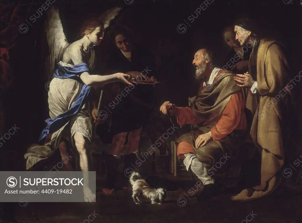 The Healing of Tobit by Tobias - 17th century - oil on canvas - 76x103 cm - Italian Baroque - NP 3151. Author: BERNARDO CAVALLINO. Location: MUSEO DEL PRADO-PINTURA. MADRID. SPAIN. RAPHAEL (ARCHANGEL). TOBIAS / SAN TOBIAS.