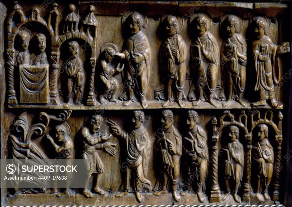 ARQUETA DE SAN FELIX - DETALLE DE ESCENAS EVANGELICAS - REALIZADA EN MARFIL A FINALES DEL SIGLO XI. Location: MONASTERIO DE YUSO. SAN MILLAN DE LA COGOLLA. Rioja. SPAIN.