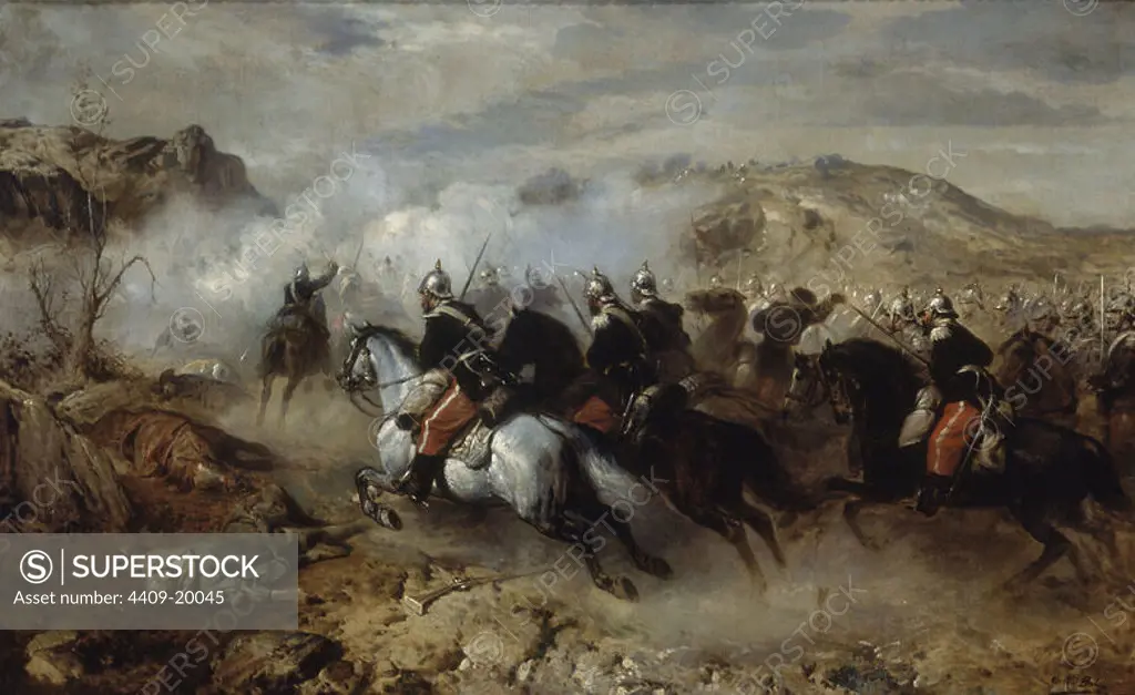 'The Battle of the Castillejos', 19th century, Oil on canvas, 64,2 x 101 cm. Author: RICARDO BALACA Y CANSECO (1844-1880). Location: MUSEO NACIONAL DE BELLAS ARTES. LA HABANA. CUBA. Juan Prim y Prats. CONDE DE REUS. GENERAL PRIM.