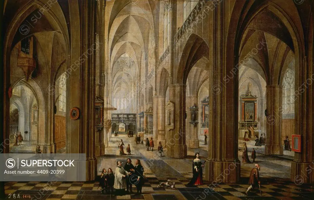 'Interior of the Cathedral of Antwerp', 17th century, Oil on panel, 31 x 44 cm, P01601. Author: Pieter the Younger Neefs. Location: MUSEO DEL PRADO-PINTURA. MADRID. SPAIN.