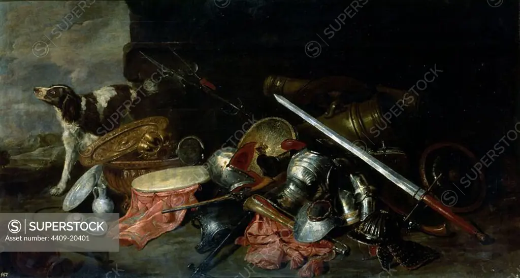 'Armas y pertrechos de guerra', 17th century, Flemish School, Oil on canvas, 169 cm x 313 cm, P01367. Author: PEETER BOEL (1622-1674). Location: MUSEO DEL PRADO-PINTURA. MADRID. SPAIN.