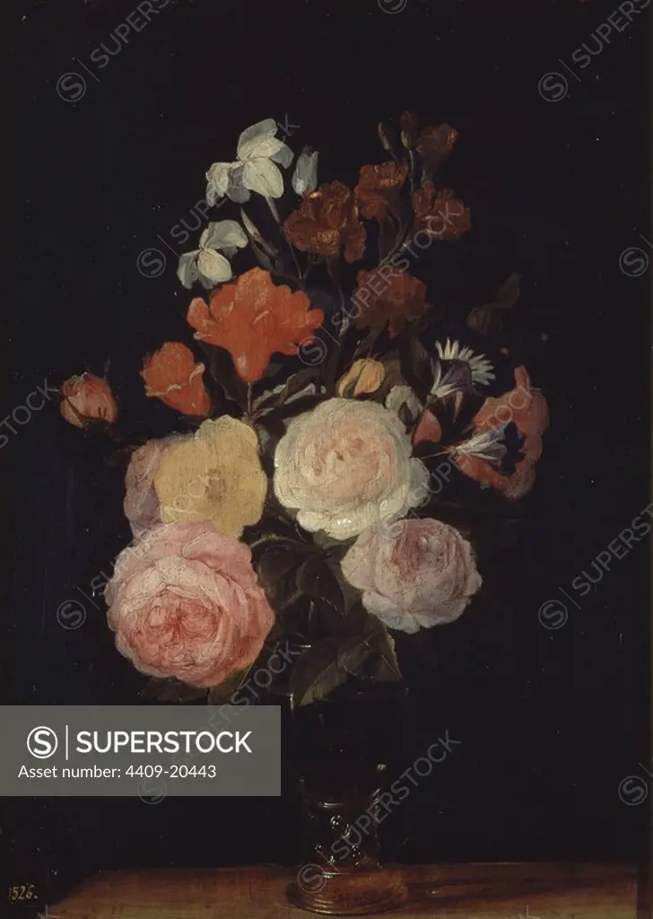 'Vase of Flowers', 17th century, Oil on canvas, 37 x 27 cm, P01448. Author: BRUEGHEL DISCIPULO. Location: MUSEO DEL PRADO-PINTURA. MADRID. SPAIN.